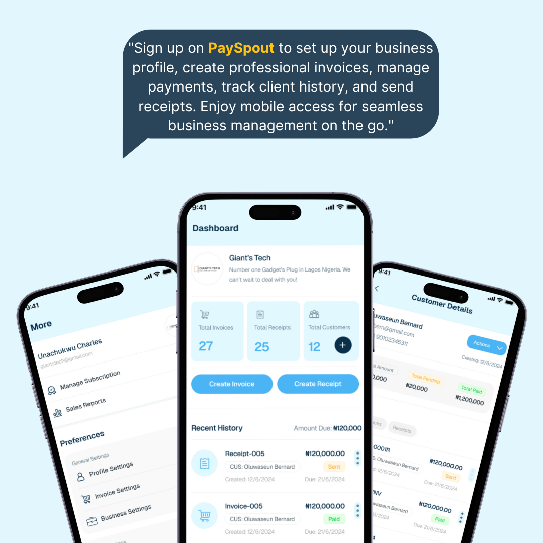 Payspout Mobile Dashboard - Business Analytics and Management
